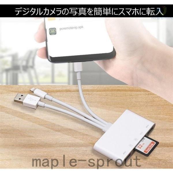 3in1変換アダプター Lightning Type-ｃ USB対応 SDカードリーダー カメラ アダプタ 5in1 USB3.0 SDカード TFカード OTG対応｜karakarashopping｜05