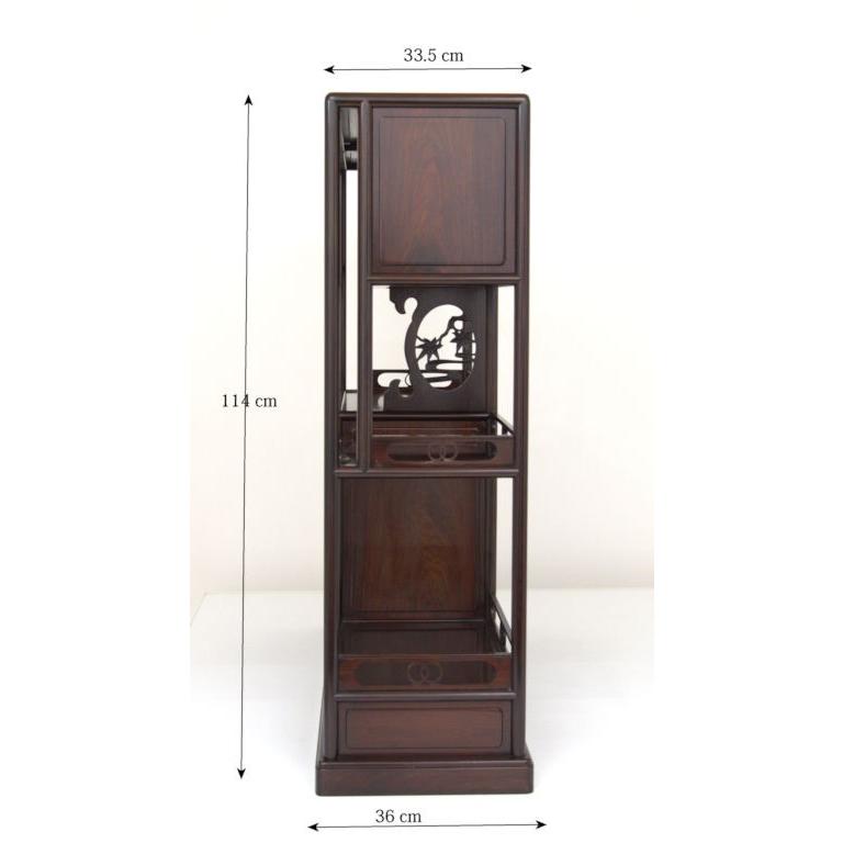 在庫処分品 飾り棚 紫檀 3.8尺棚 巾109cm 隅丸 上2枚戸 彫り入り 漆仕上げ no.3001_3