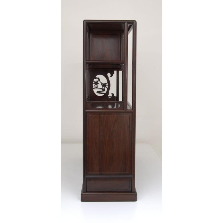 在庫処分品 飾り棚 紫檀 3.8尺棚 巾109cm 隅丸 上2枚戸 彫り入り 漆仕上げ no.3001_4