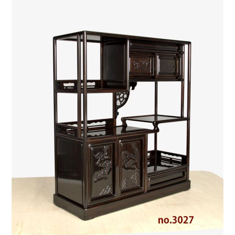 在庫新品 唐木 飾り棚 黒檀 彫り入り 隅丸4枚戸 巾93cm 唐木家具 在庫新品 唐木 飾り棚 黒檀 彫り入り 隅丸4枚戸 巾93cm 唐木家具