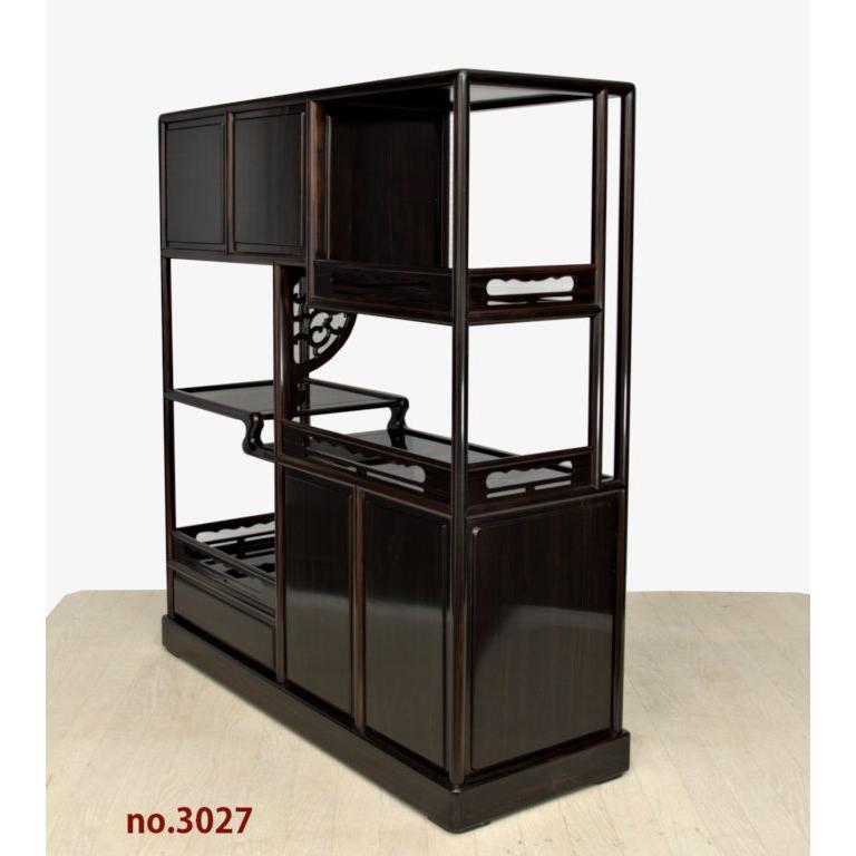 在庫新品 唐木 飾り棚 黒檀 彫り入り 隅丸4枚戸 巾93cm 唐木家具 在庫新品 唐木 飾り棚 黒檀 彫り入り 隅丸4枚戸 巾93cm 唐木家具
