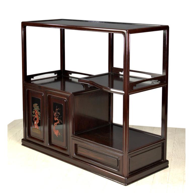 在庫新品 唐木 飾り棚 茶棚 紫檀 蒔絵 藤原作 巾75cm 大阪唐木 在庫新品 唐木 飾り棚 茶棚 紫檀 蒔絵 藤原作 巾75cm 大阪唐木