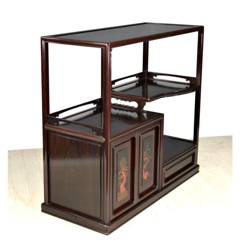 在庫新品 唐木 飾り棚 茶棚 紫檀 蒔絵 藤原作 巾75cm 大阪唐木 在庫新品 唐木 飾り棚 茶棚 紫檀 蒔絵 藤原作 巾75cm 大阪唐木