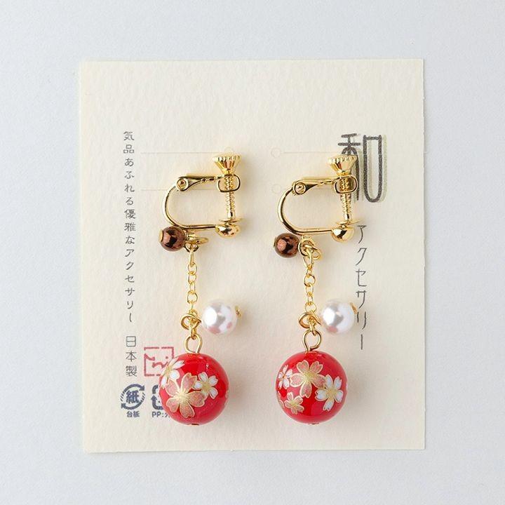 和風アクセサリー 和玉のイヤリング 桜柄 ロング P403 花楽堂 通販 Yahoo ショッピング