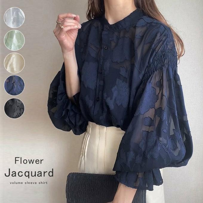 KAREI ジャガードシフォンブラウス ボリューム感トップス レディース