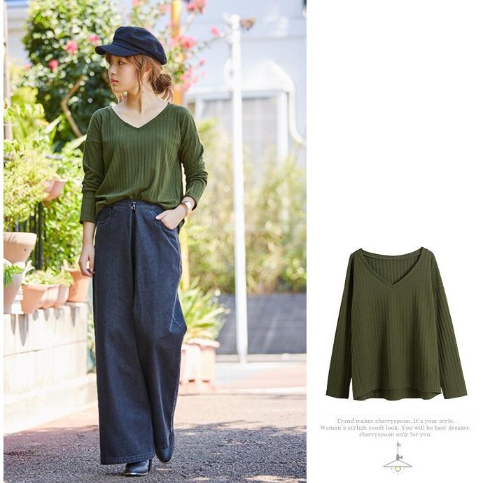 カットソー ゆるシルエ ワイド ワイドリブ ｖネック リブ 伸縮性 縦リブ デコルテ 9色 レディース 秋 新作 01tp4935 夏黎 通販 Yahoo ショッピング