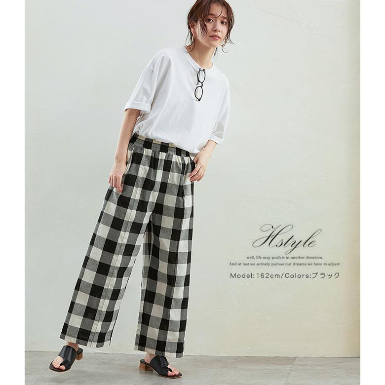 y'sワイズ黒白チェック柄アシンメトリーワイドパンツ y'sワイズ黒白