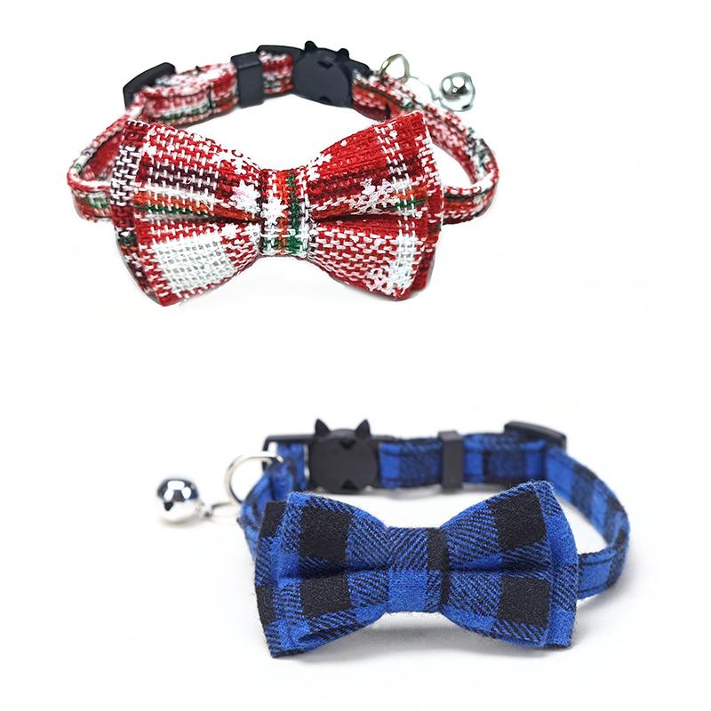 猫用首輪 ペット用品 蝶ネクタイ 鈴 チェック柄 バックル仕様