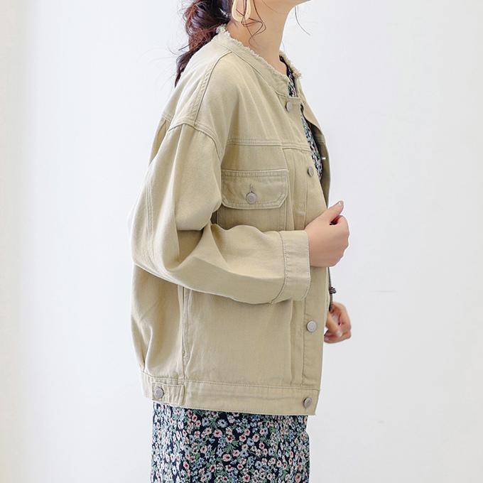 デニムジャケット レディース コットン ノーカラー 長袖 アウター デニムコート トップス M L|karei|14