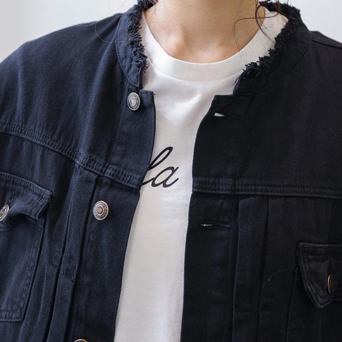 デニムジャケット レディース コットン ノーカラー 長袖 アウター デニムコート トップス M L|karei|16