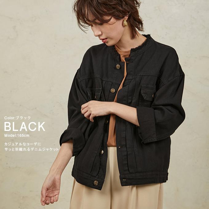 デニムジャケット レディース コットン ノーカラー 長袖 アウター デニムコート トップス M L|karei|17