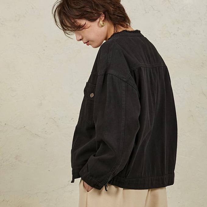 デニムジャケット レディース コットン ノーカラー 長袖 アウター デニムコート トップス M L|karei|18