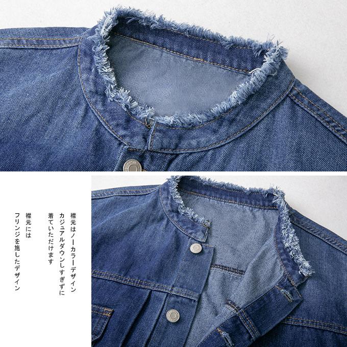 デニムジャケット レディース コットン ノーカラー 長袖 アウター デニムコート トップス M L|karei|20