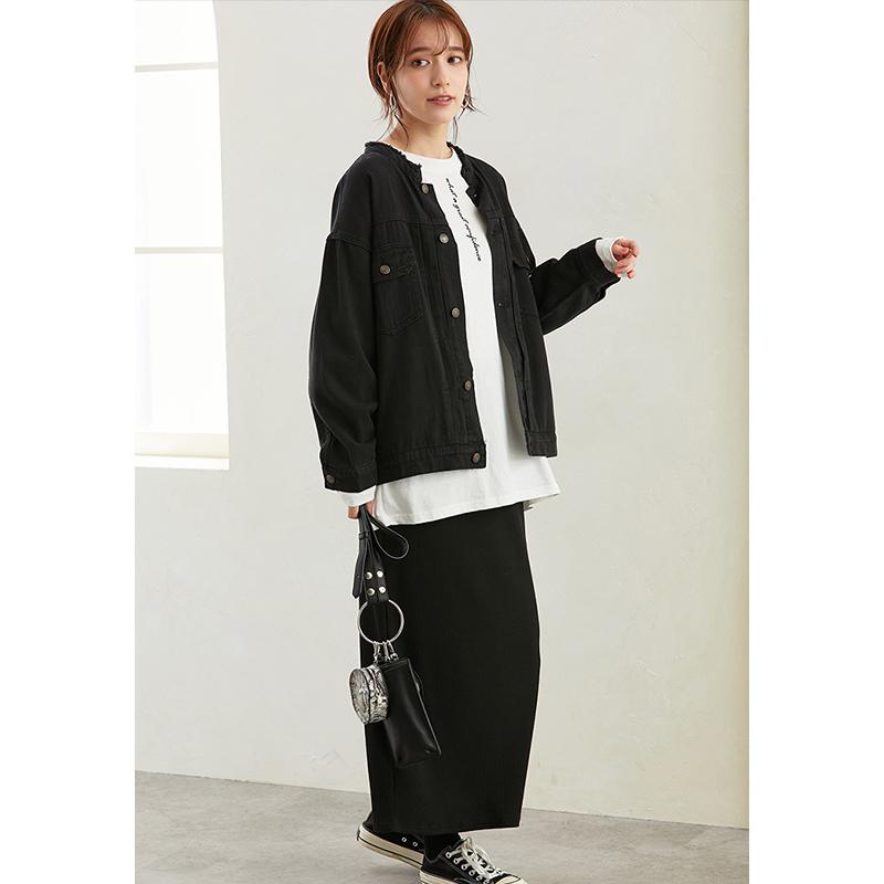 デニムジャケット レディース コットン ノーカラー 長袖 アウター デニムコート トップス M L|karei|10