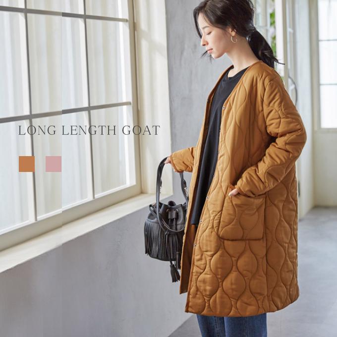 レディースアウター ダウンコート風 薄手中綿 ノーカラーインナー 暖かい キルティングロングコート Vネック サニーヒート 新春セール to5240 多多 通販 Yahoo ショッピング