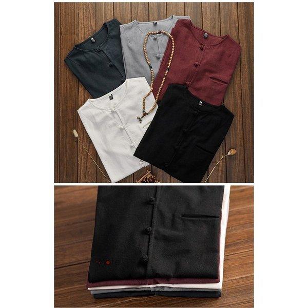 海外 正規品 リネンシャツ メンズ 二次会 中華風 インナー 無地 カジュアルシャツ 長袖シャツ カーディガン チャイナ服 麻シャツ シャツ 長袖 サイズ M Komediowa Pl