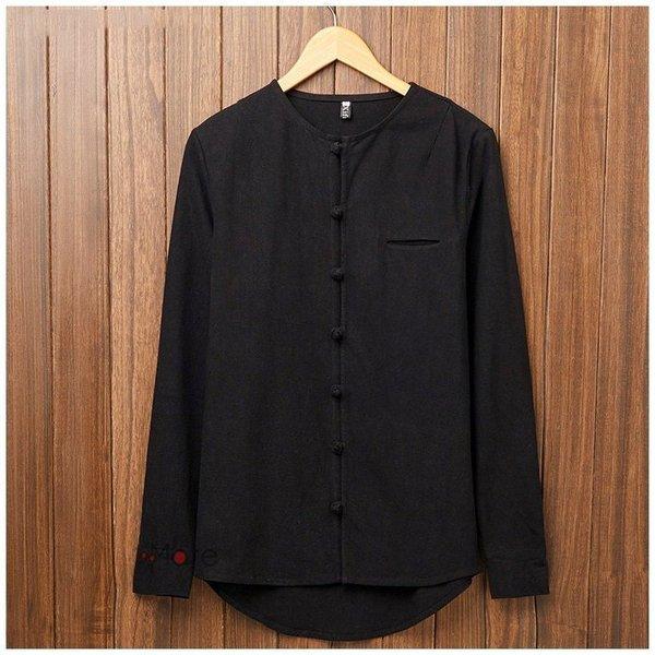 海外 正規品 リネンシャツ メンズ 二次会 中華風 インナー 無地 カジュアルシャツ 長袖シャツ カーディガン チャイナ服 麻シャツ シャツ 長袖 サイズ M Komediowa Pl
