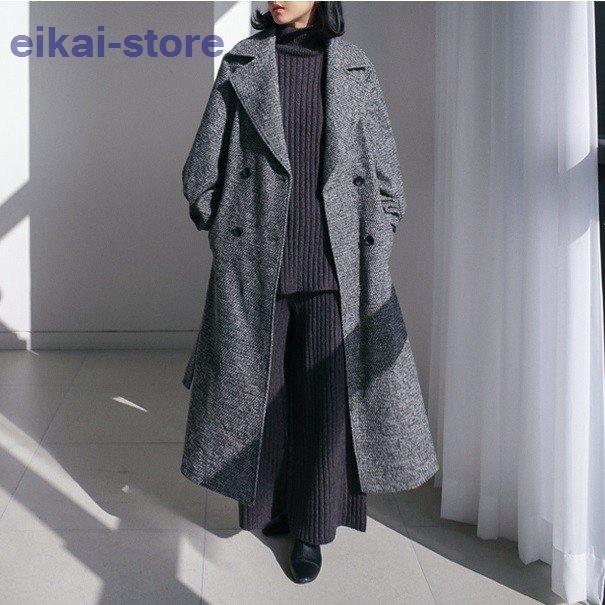ラッピング不可 オーバーサイズ ゆったり 大きいサイズ ベルト マキシ丈 冬 レディース チェスターコート ロングコート カジュアル 韓国 冬新作 秋冬 シンプル コート アウター