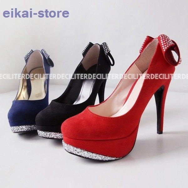 速達メール便送料無料 パンプス スエード 黒 ブラック リボン レディースシューズ ハイヒール 婦人靴 痛くない 歩きやすい 結婚式 最も優遇 Idealabodes Com