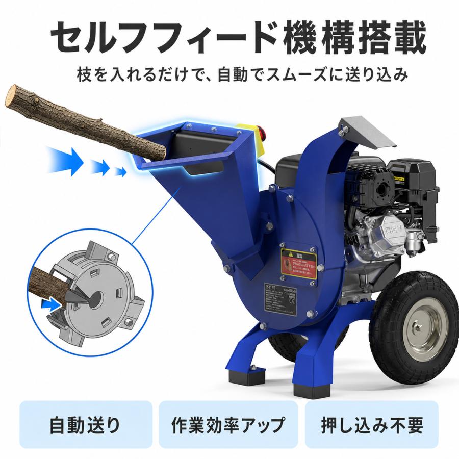 Gaidoh ウッドチッパー エンジン式 粉砕機 7.5HP 212cc セルフフィード