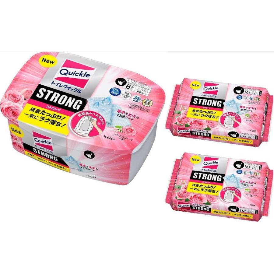 トイレクイックル トイレ用そうじシート 容器 8枚入 ストロング プレミアムローズの香り 本体＋詰め替え(16枚入り）×2個セット ...