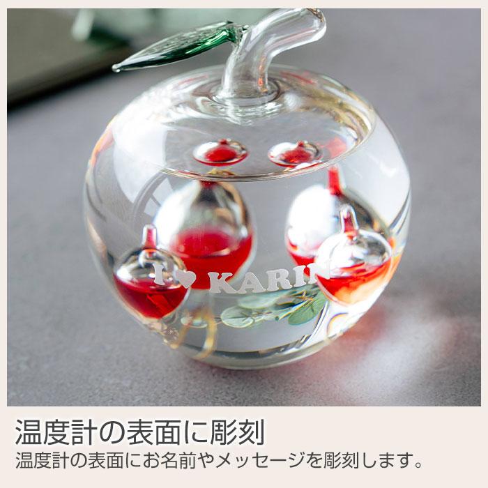 温度計　ガリレオ温度計　置物　インテリア　名入れ　プレゼント　ギフト　名入れ温度計 かわいい リンゴガラスフロート　誕生日プレゼント　退職祝い　記念品 | 名入れギフトKARIN | 09