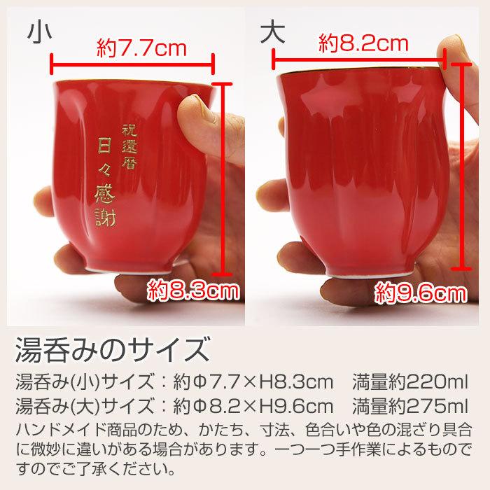 湯呑み　名入れ　プレゼント　ギフト　有田焼名入れさくら湯呑み　朱色　還暦祝い　長寿祝い | 名入れギフトKARIN | 10