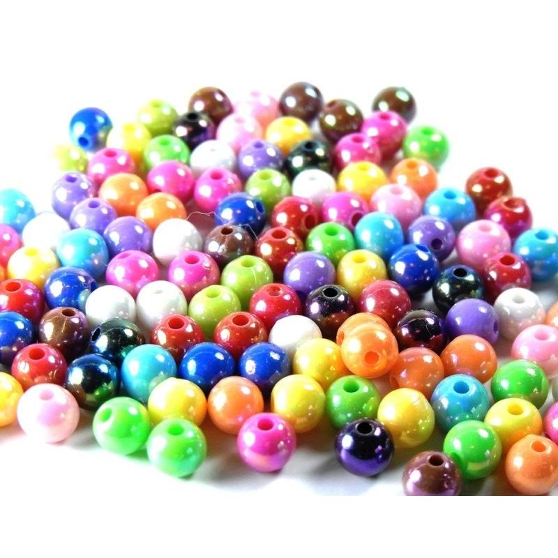 デコパーツ カラフルビーズ 6mm アソート15個セット 穴あり