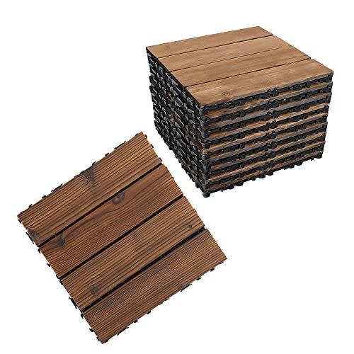 ウッドデッキパネル　フロアデッキ　ウッドタイル　30×30×2.2cm　ガーデンデッキ　ジ　ジョイントマットおしゃれ　連結　天然木材　嵌め込むのは簡単