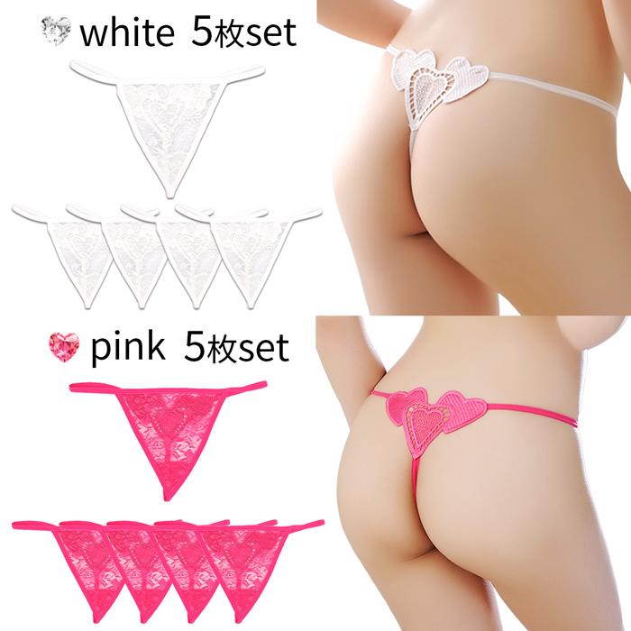 Tバックショーツ 5枚セット ハートモチーフ レース レディース 花柄