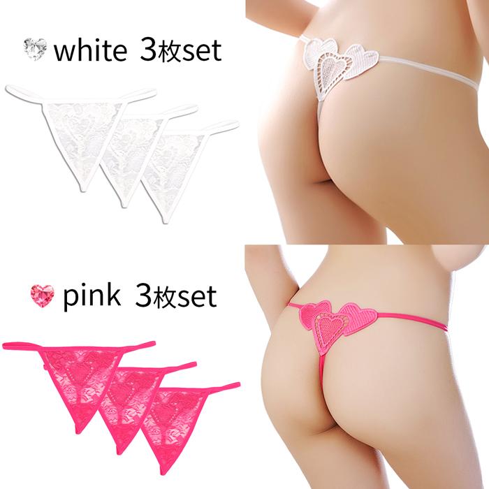 Tバックショーツ 3枚セット ハートモチーフ レース レディース 花柄