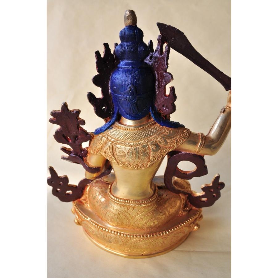 ネパールパタン製　仏像　マンジュシャリ　文殊菩薩　　ヒマラヤ水晶　手彫りカービング　銅製金箔水晶【送料無料】