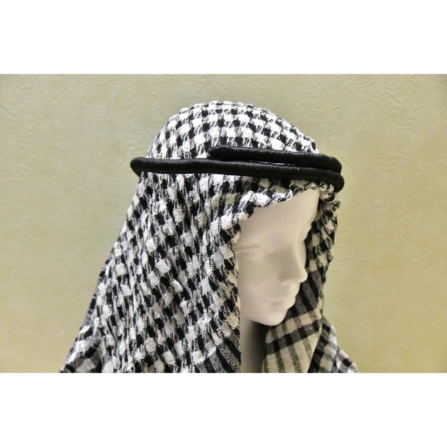 カフィーヤ（クーフィーヤ）　アラブの頭巾　ターバン　パレスチナ　白黒｜karmabazaro1｜07