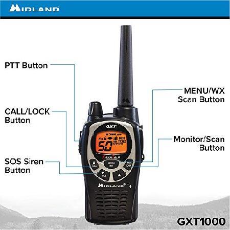 Midland　GXT1000VP4　50　Radio　Talkie　Up　Black　Silver　Walkie　Channel　(Pack　Two-Way　Mile　of　GMRS　Range　to　36　4)