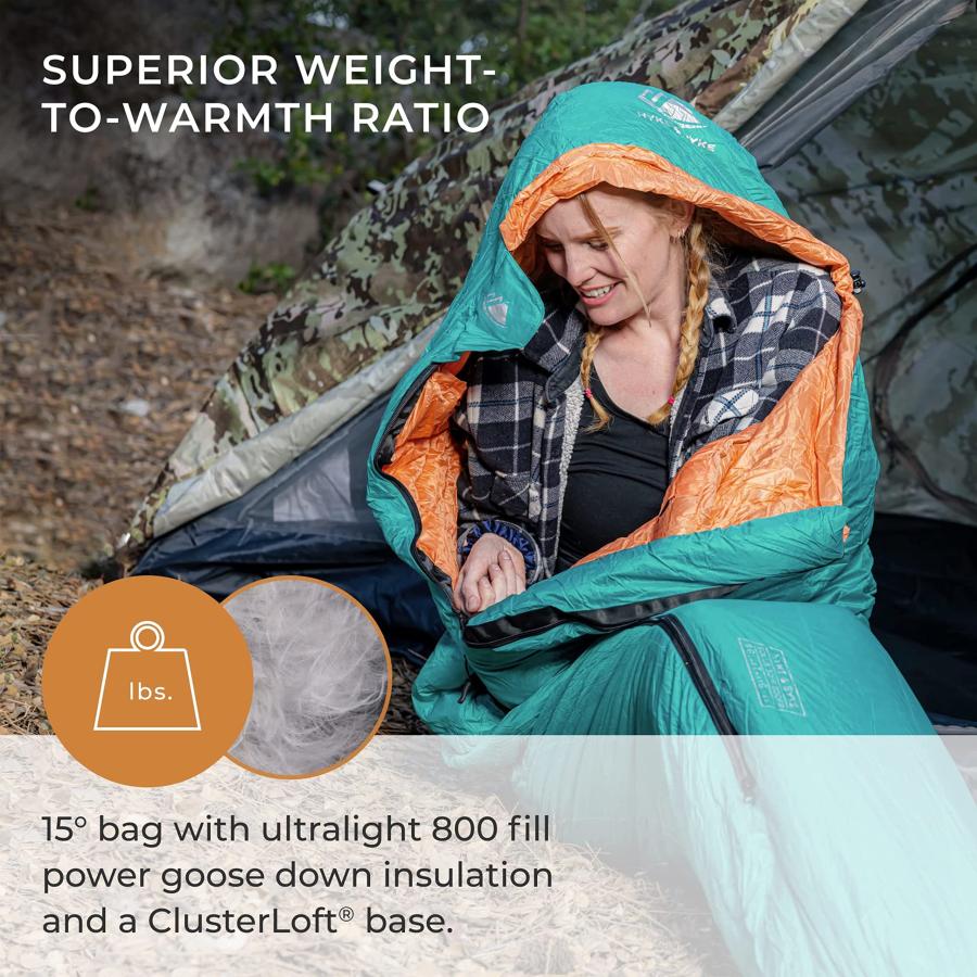 新品即決 Hyke ＆ Byke Eolus 15 F Hiking ＆ Backpacking Sleeping Bag - 3 Season， 800FP Goose Down Sleeping Bag - Ultralight - Mint/Tangerine - 72in - Short