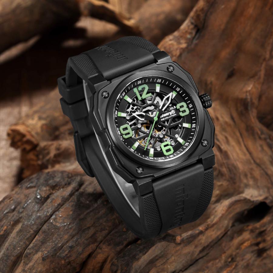 【美品】 Infantry メンズ スケルトン自動機械式腕時計 100m防水腕時計 カジュアルアウトドアスポーツ腕時計 ラバーバンド付き， グリーン， 機械式。 【EIM1119062376】(39744円)