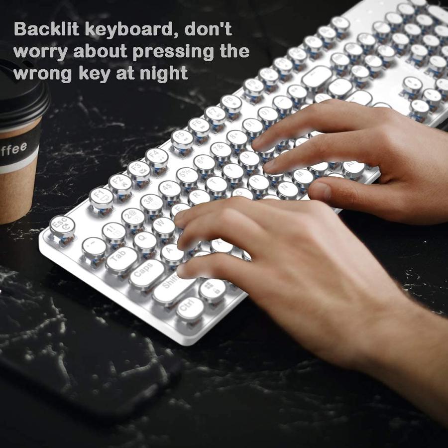 通販超特価 Retro Vintage 104- Key Hot-Swappable Mechanical Wireless Keyboard with White LED Backlit Typewriter: Bluetooth/2.4 G/USB for Multi-Device: PC/Mac/iPad