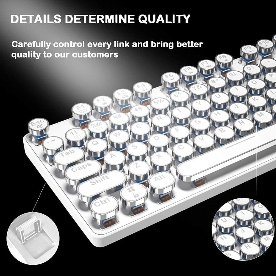 通販超特価 Retro Vintage 104- Key Hot-Swappable Mechanical Wireless Keyboard with White LED Backlit Typewriter: Bluetooth/2.4 G/USB for Multi-Device: PC/Mac/iPad