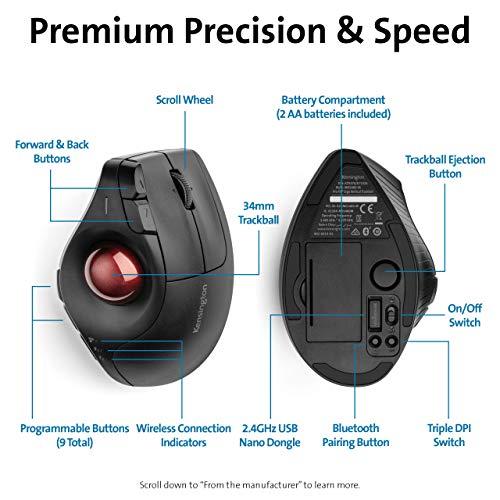 全新品 Kensington Pro Fit(R) Ergo Vertical Wireless Trackball (K75326WW)， Black， 3 x 4 x 6.1