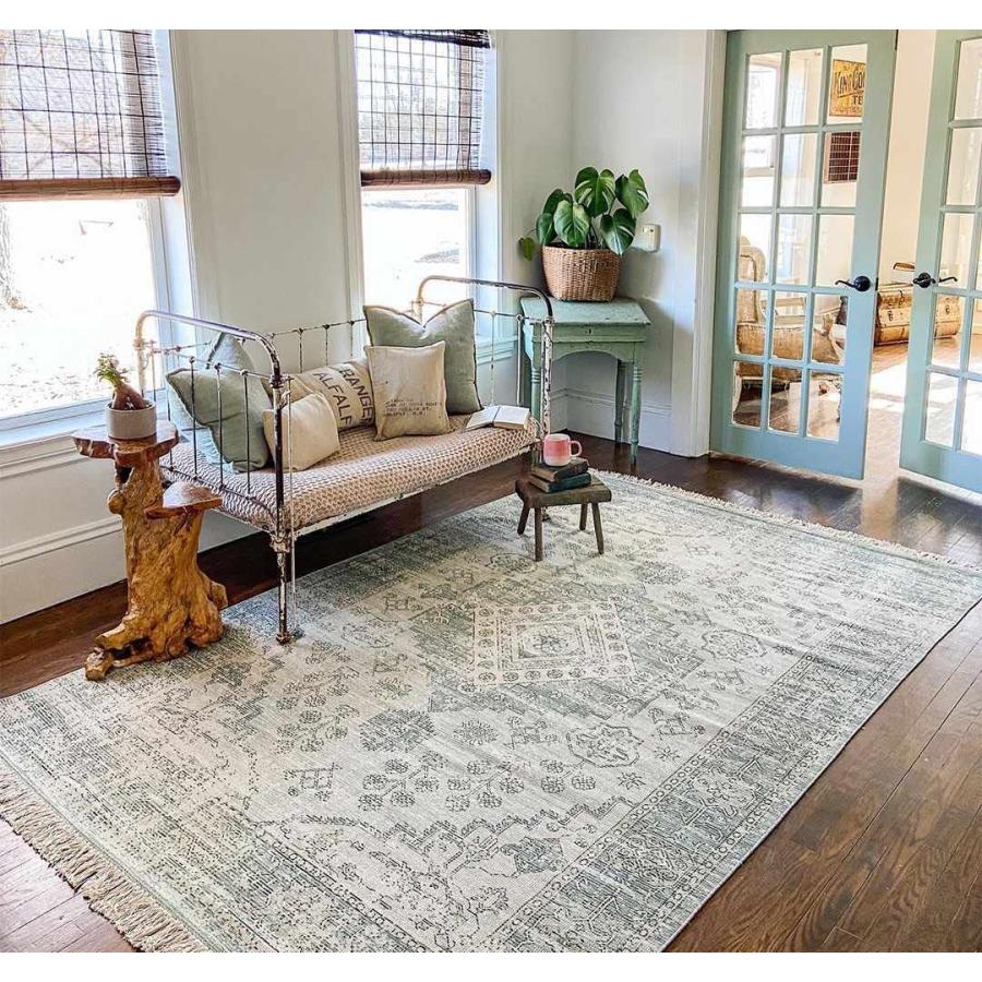 高級百貨店 Hauteloom Undy Hand Woven Traditional Vintage Living Room Bedroom Cotton Runner Rug - No Pile Tassel Carpet - Boho Persian Medallion - Distressed - Li