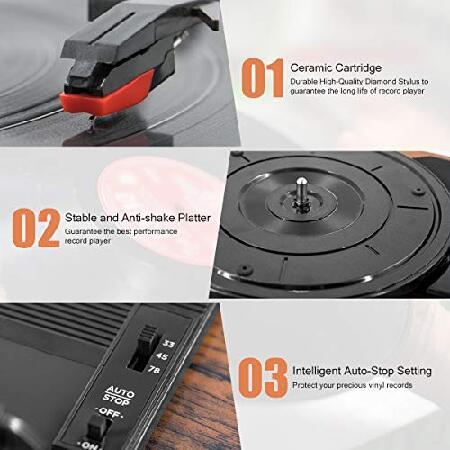 買い公式店 ＆No.1 Bltooth Vinyl Record Player with Eternal Speakers， 3-Speed Belt-Drive Turntable for Vinyl Albums with Auto Off and Bltooth Input，Mahogany Wood