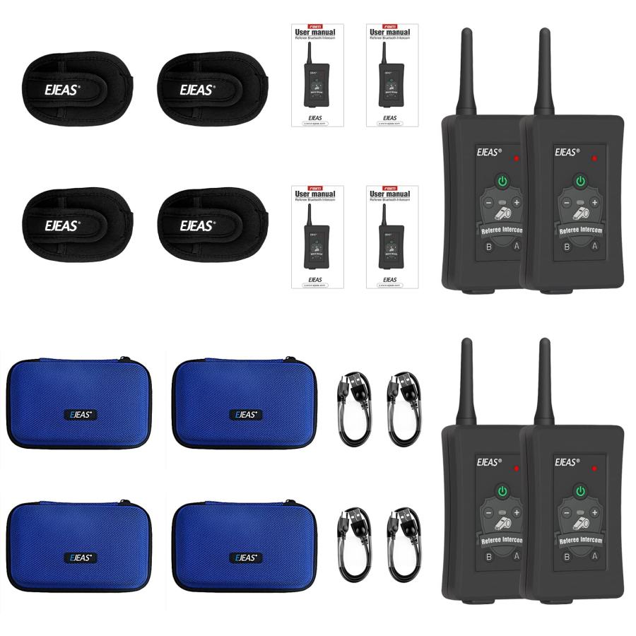 売値 EJEAS FBIM 4 Sets Professional Football Referee Bluetooth Intercom， 850mAh Full-Duplex 1500M Wireless Bluetooth Interphone with Noise Reduction Functi
