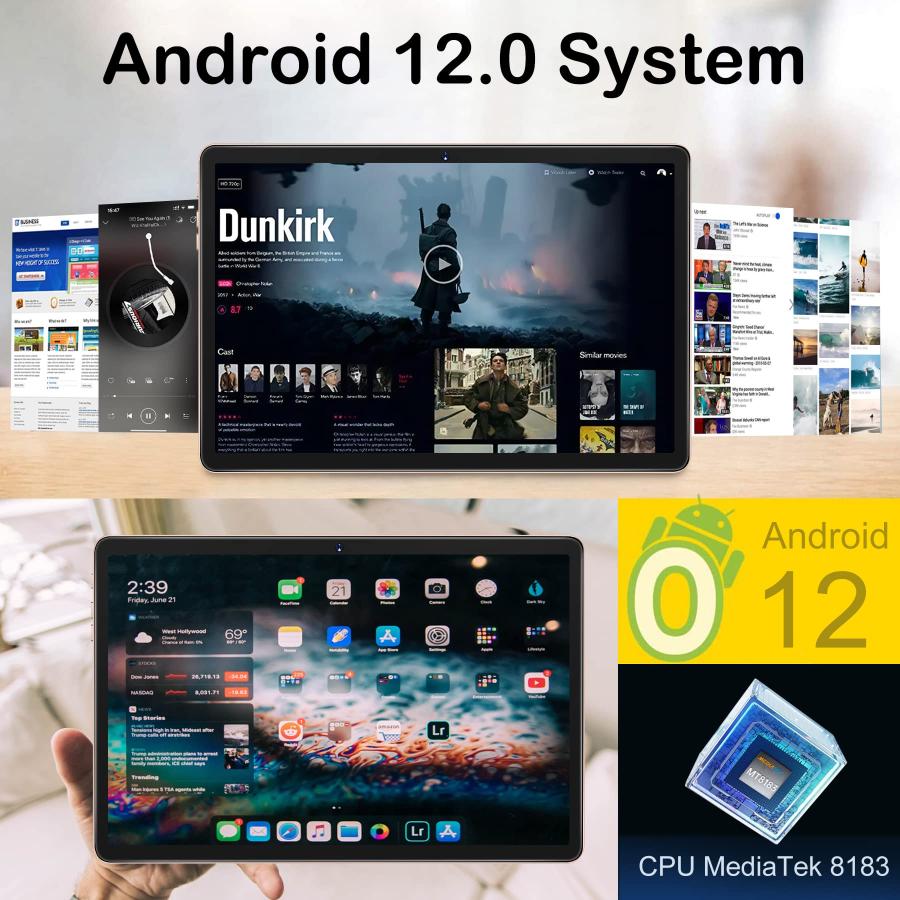 玄関先迄納品 Ruzava/WOZIFAN 10.1 Android 12 Tablet， UMCP(6GB DDR4X 128GB ROM 2 in 1) Ultra-Smooth Processor MTK8183 8-Core 2.0Ghz， Dual WiFi GPS with Case Keyboar