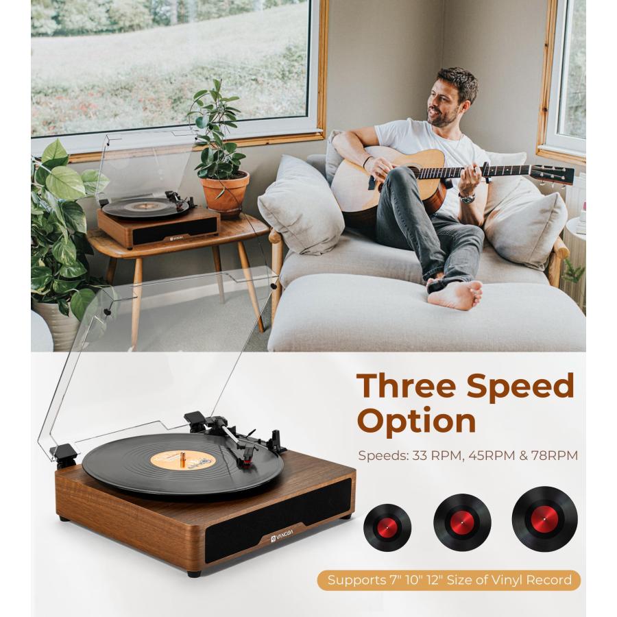 在庫限りの特価 Vinyl Record Player Turntable Bluetooth with 2 Stereo Speakers， Vangoa 3-Speed Belt-Driven Turntables for Vinyl Records Supports AUX-in， RCA Line， USB