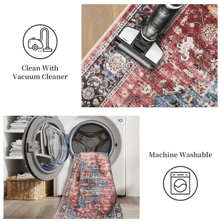 在庫限りッ！アウトレット Roxstand 8x10 Area Rugs for Living Room， Vintage Washable Rug with Non-Slip Backing， Stain Resistant Large Area Rug for Dining Room， Soft Rugs for Bed