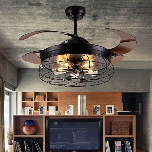 天文学者は TFCFL Ceiling Fan with Lights Industrial Ceiling Fan with Retractable Blades， Vintage Cage Ceiling Lights Fixture with Remote for Kitchen， Dining Room