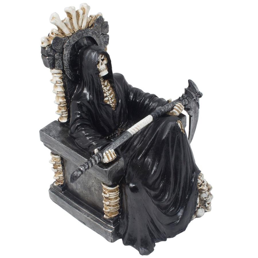 お買い得商品 Evil Grim Reaper on Bone Throne Statue with Scythe and Skull Accents for Scary Halloween Decorations or Spooky Gothic Decor Sculptures ＆ Figurines As