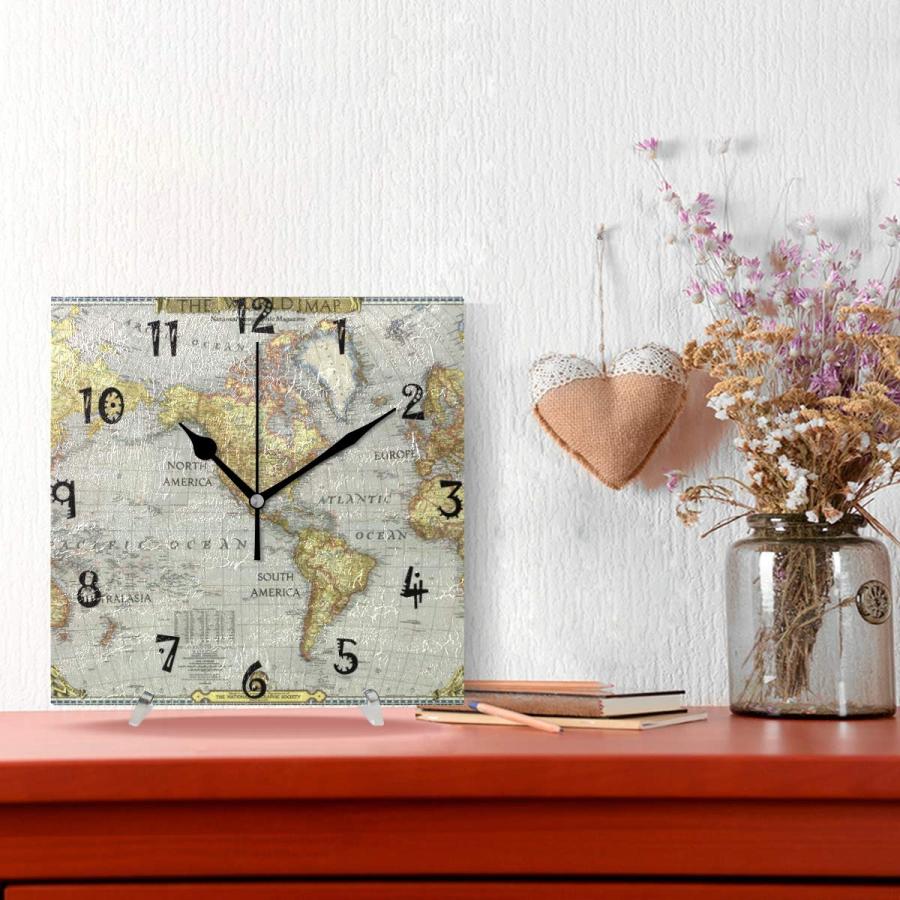 新製品の販売 STAYTOP 壁掛け時計 正方形 世界地図 電池式 静音 カチッとしない 装飾 ホーム オフィス 学校 装飾 デュアル使用 アート時計