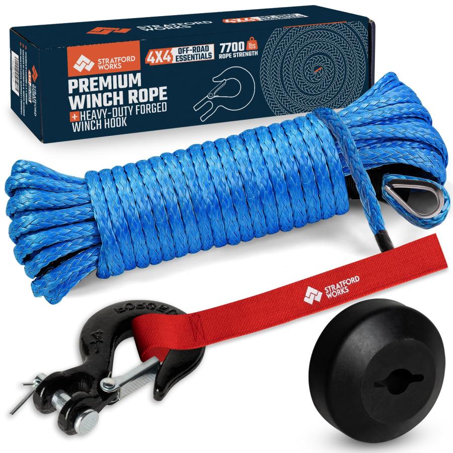 合成ウインチロープ 1/4インチ x 50フィート ウィンチケーブル交換用 破断強度7500ポンド 合成ロープ ウインチケーブル