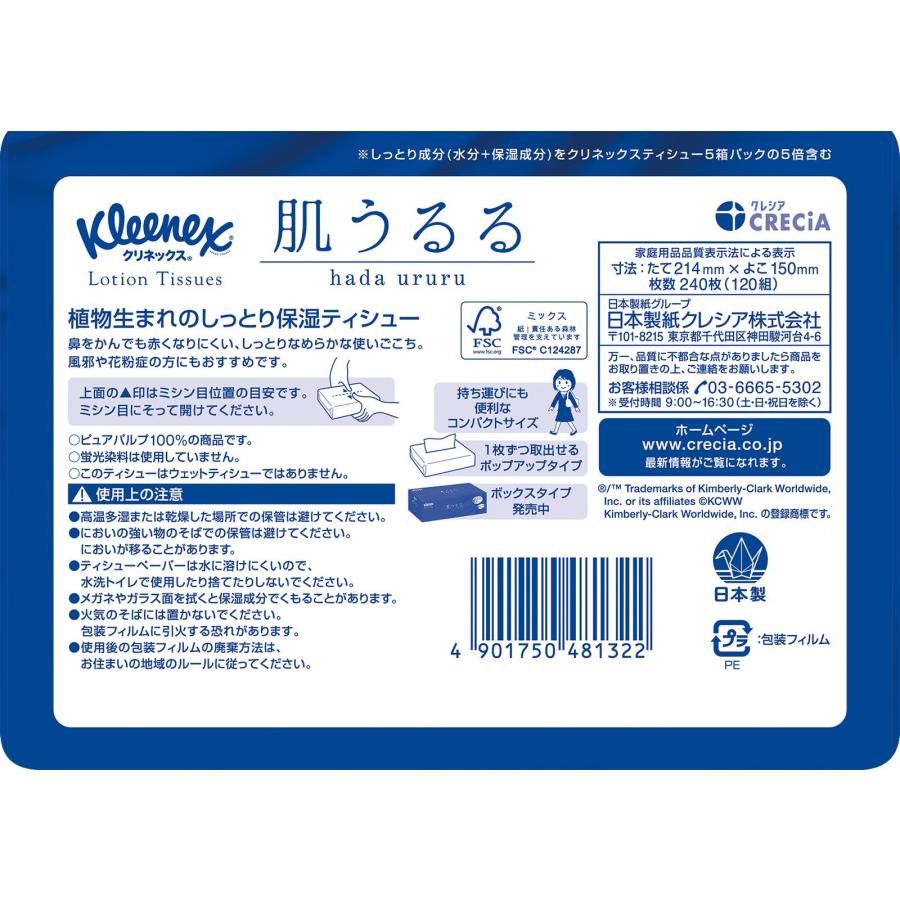 ケース販売　 Kleenex/クリネックス ローション 肌うるるソフトパック １２０組(２４０枚)　24パック入り　｜kasabaru｜05